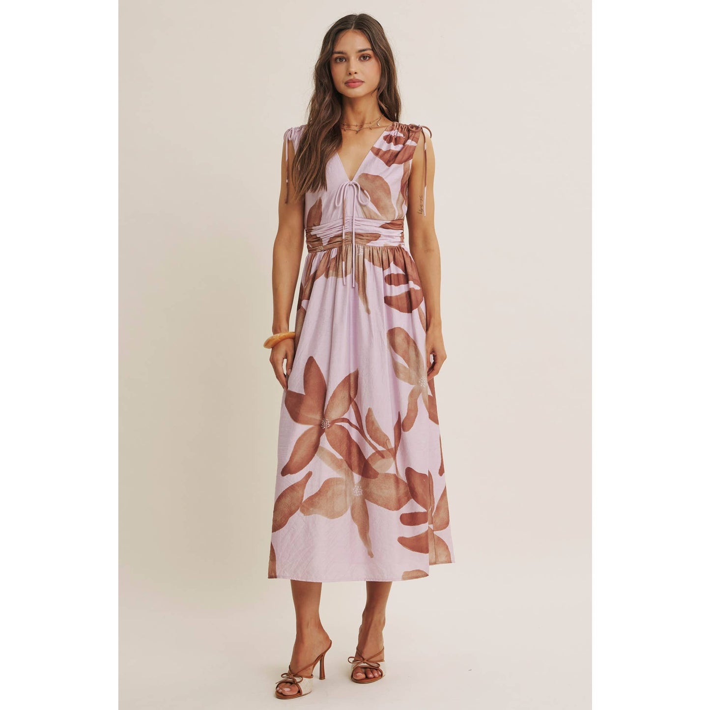TROPICAL SUNSET OVERSIZED FLORAL MIDI WITH SHOULDER CUTOUT