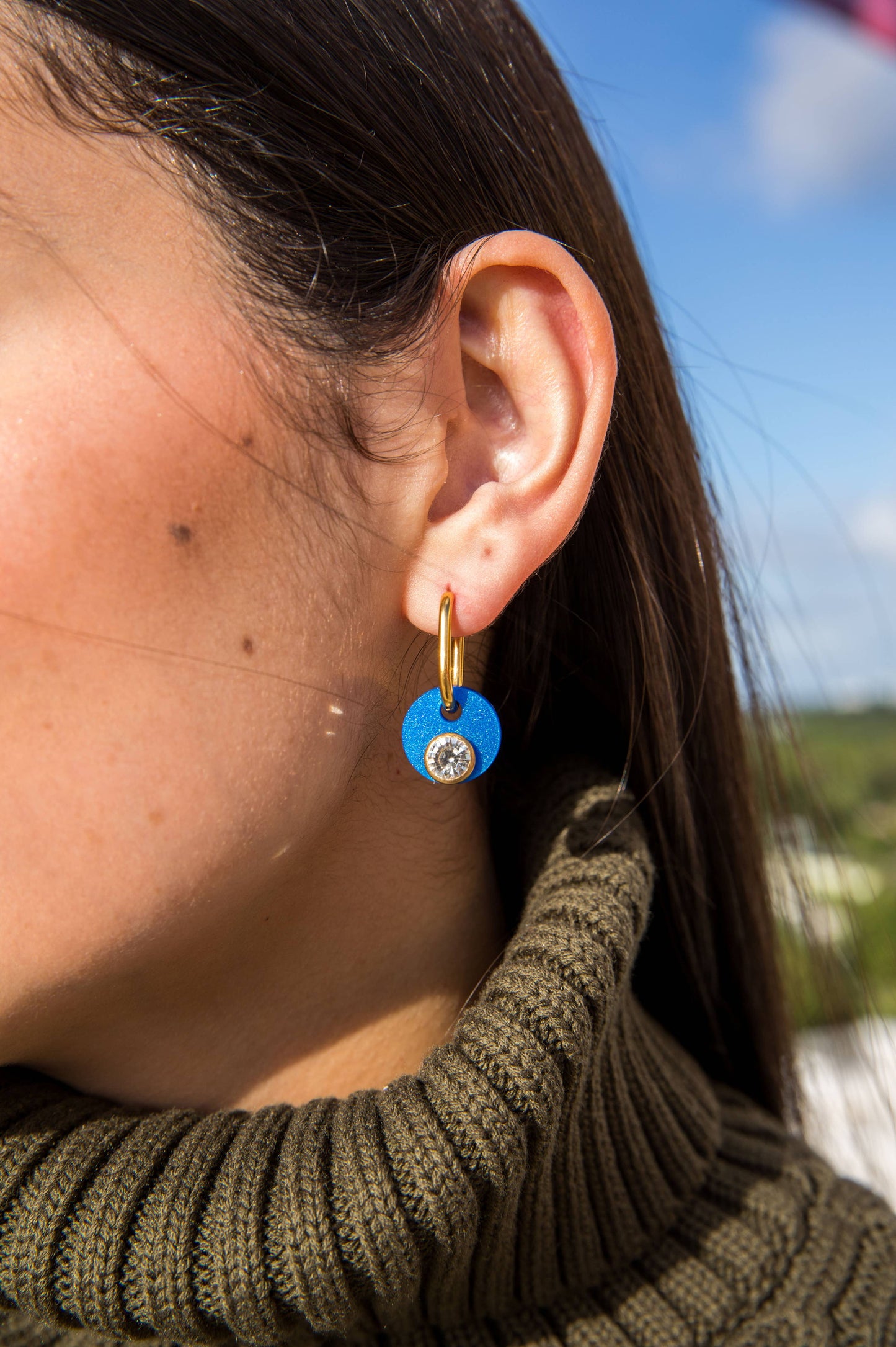 Deco Glam Medallion Oval Hoops Royal Blue