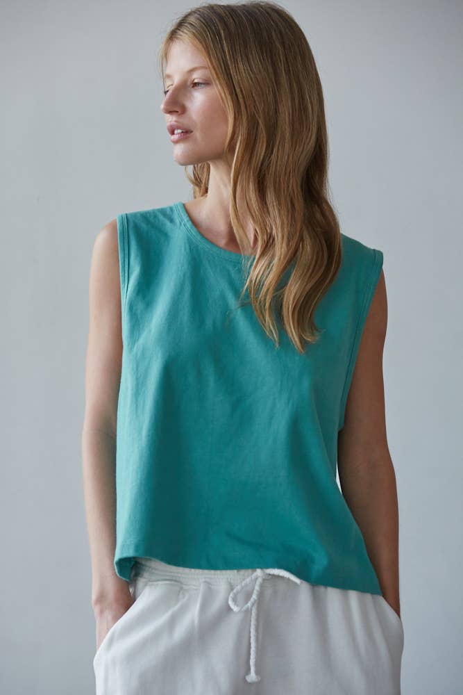 Knit Cotton Crew Neck Sleeveless Crop Top