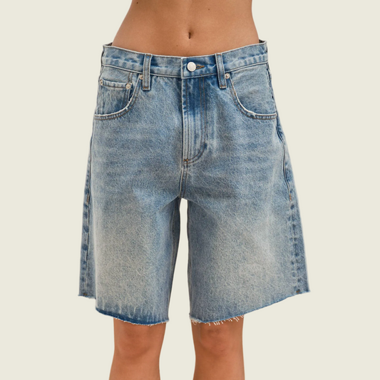 Wide Leg Retro Bermuda Denim Shorts
