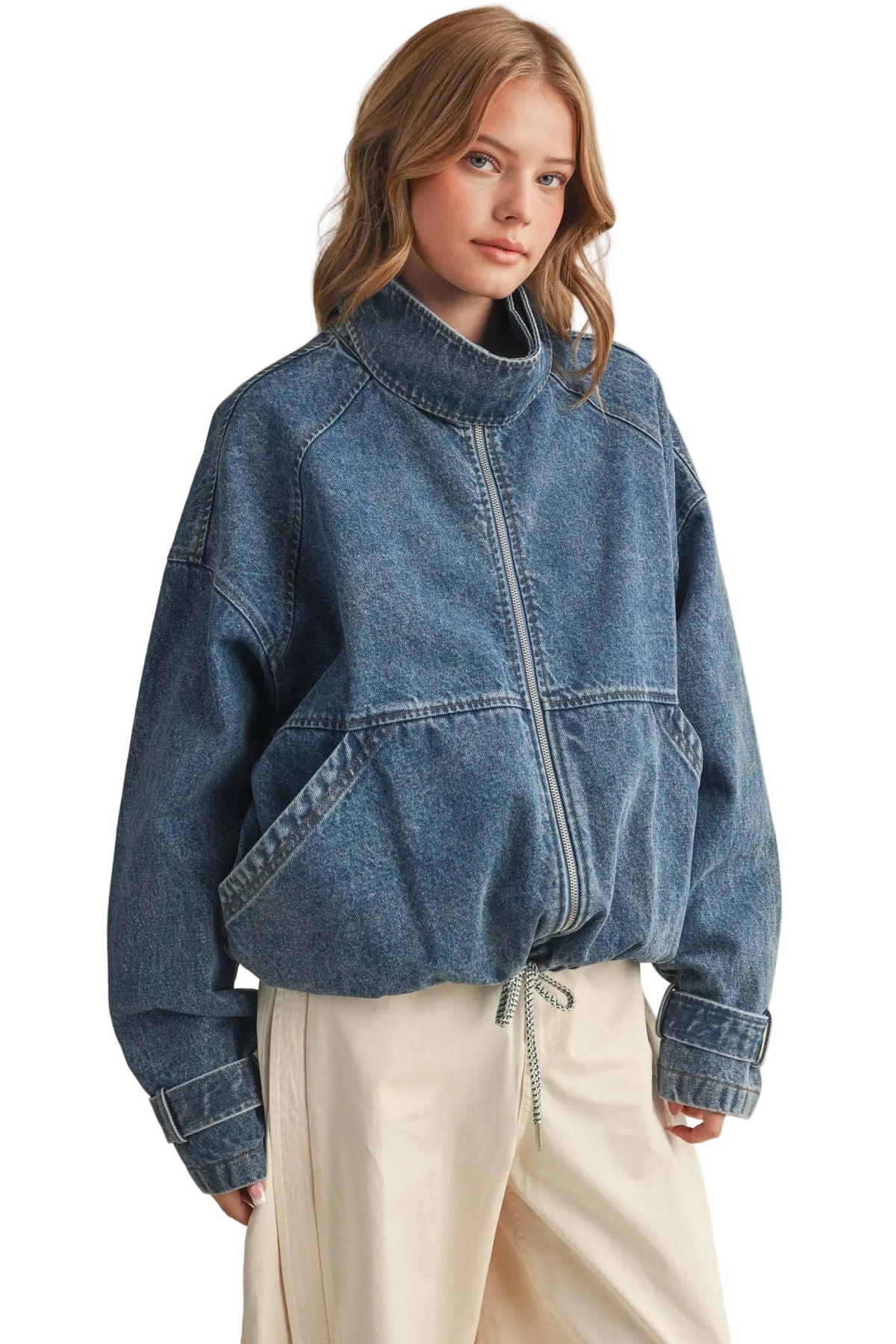 Drawstring Hem Denim Jacket