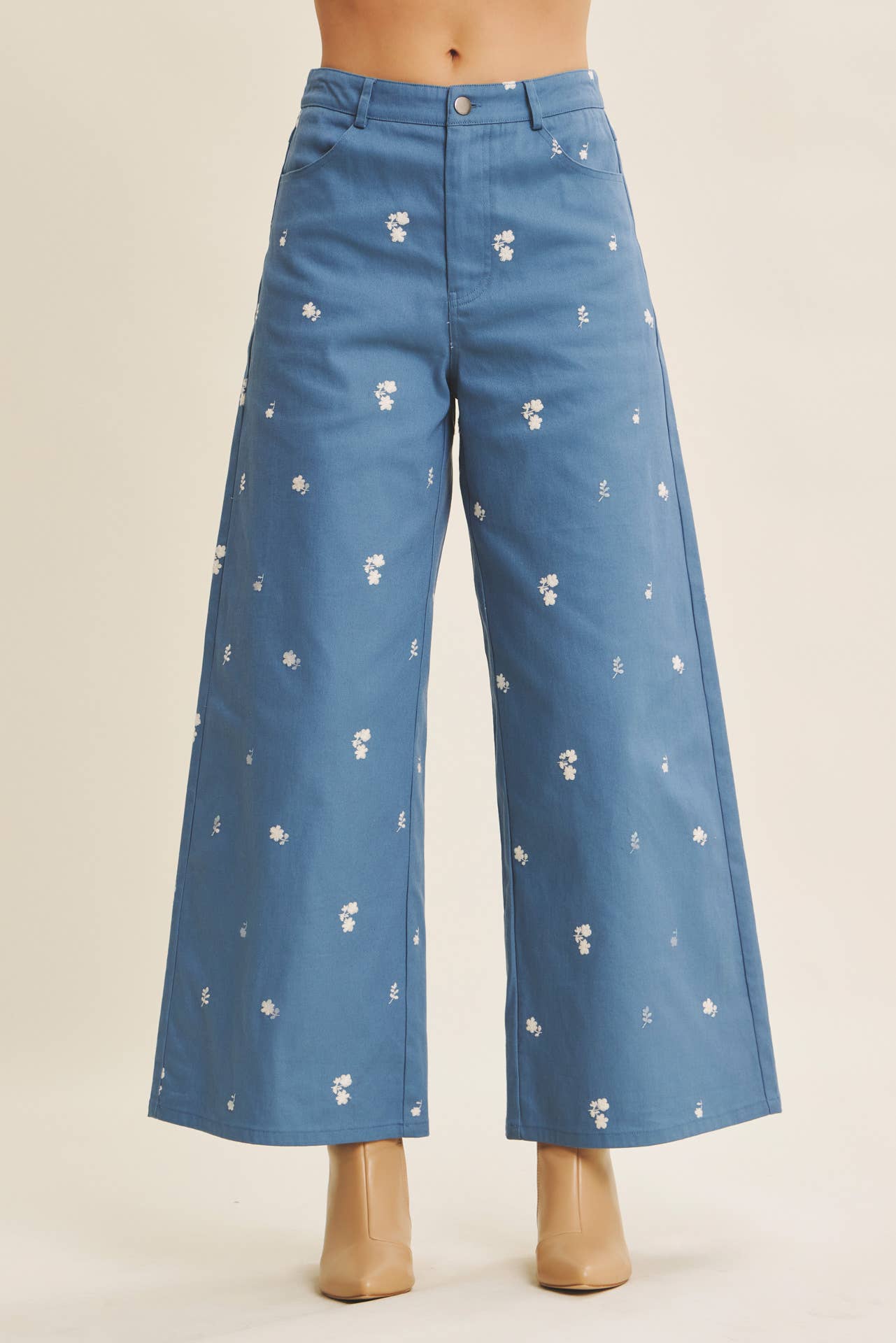 Embroidery Cotton Span Wide Leg Pants