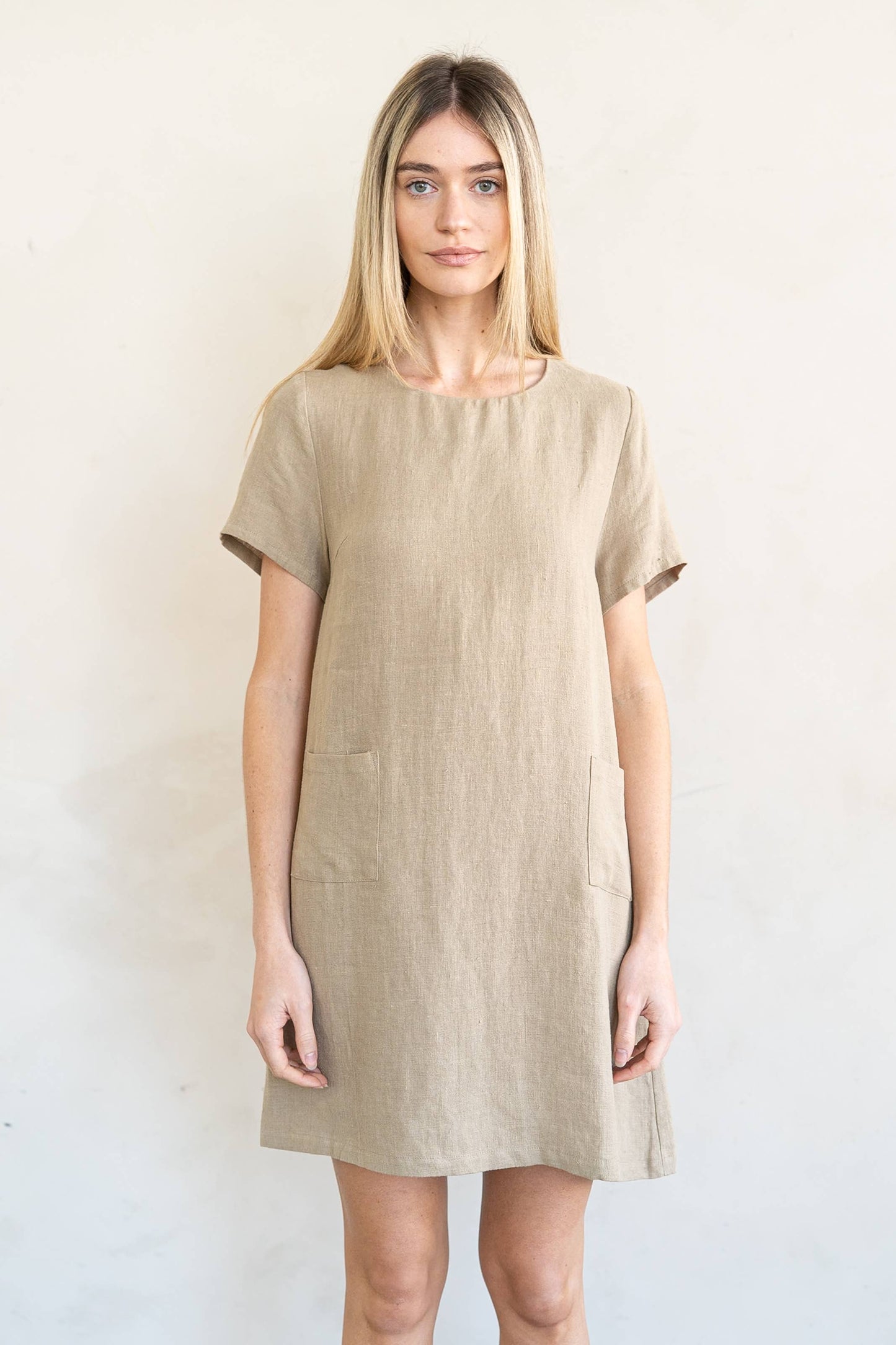 Crew Neck Casual Mini Linen Dress