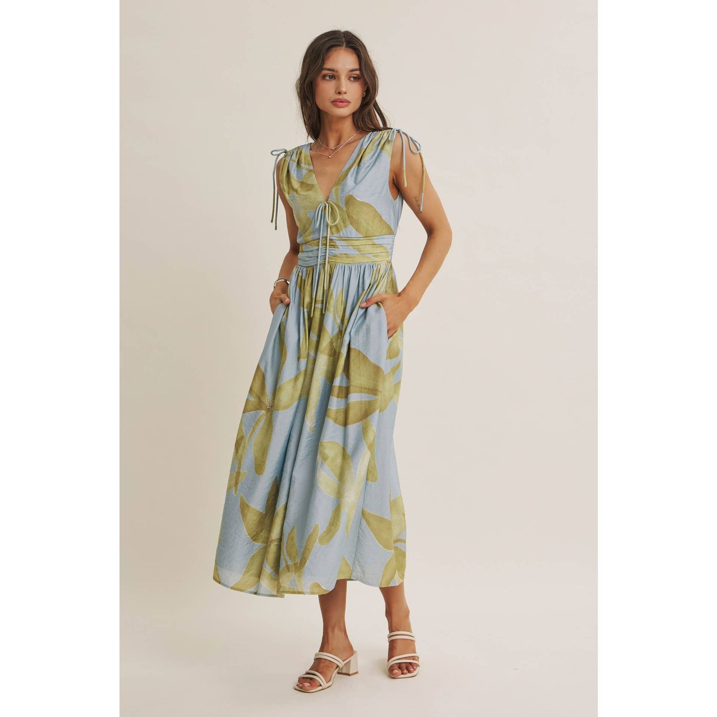 TROPICAL SUNSET OVERSIZED FLORAL MIDI WITH SHOULDER CUTOUT