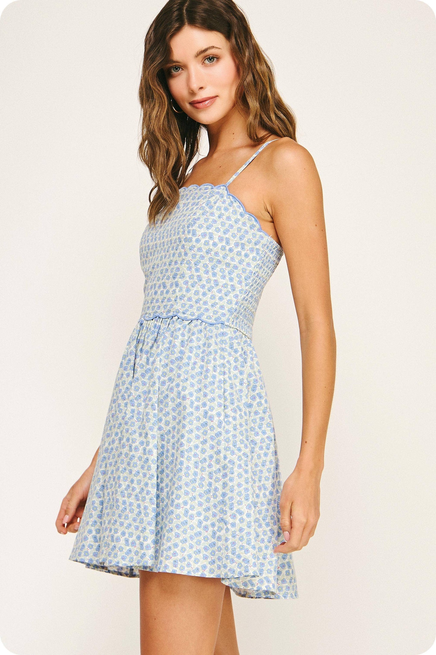 Scallop Embroidery Floral Mini Dress