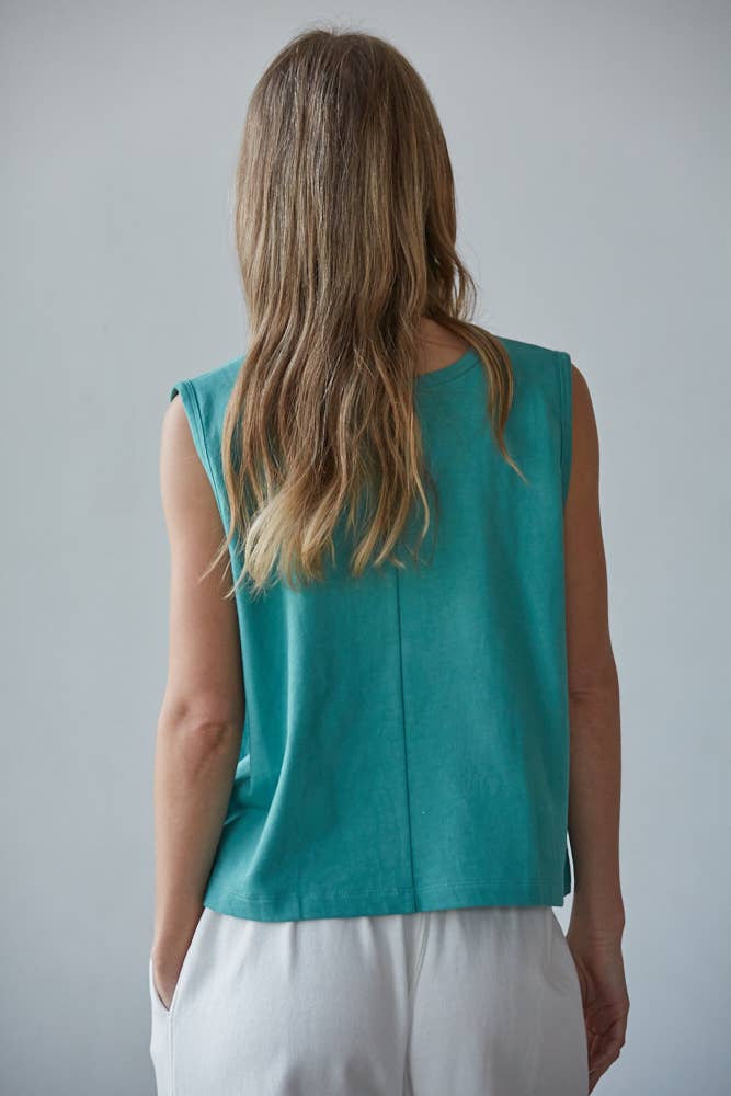 Knit Cotton Crew Neck Sleeveless Crop Top