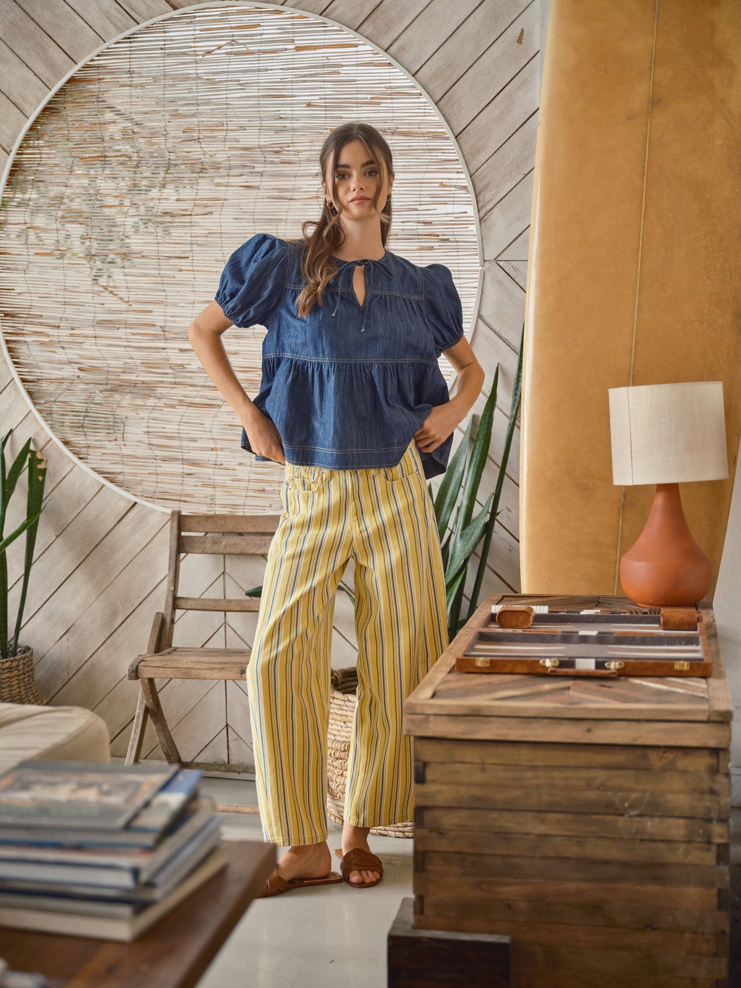 AJP5961 COLOR STRIPE BARREL PANTS