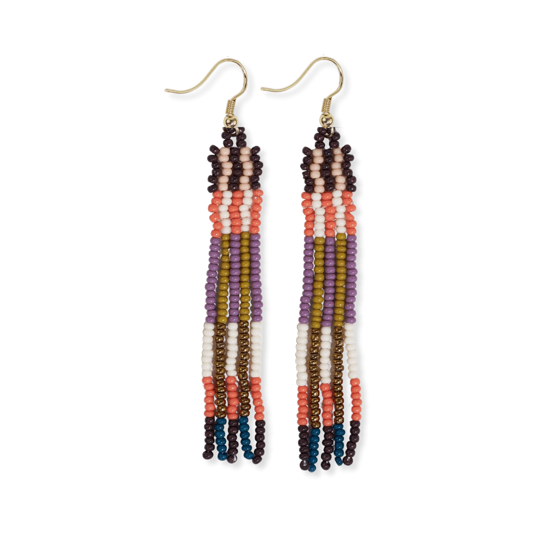 Melissa Alternating Two Color Grids Petite Beaded Fringe Earrings - Ink + Alloy