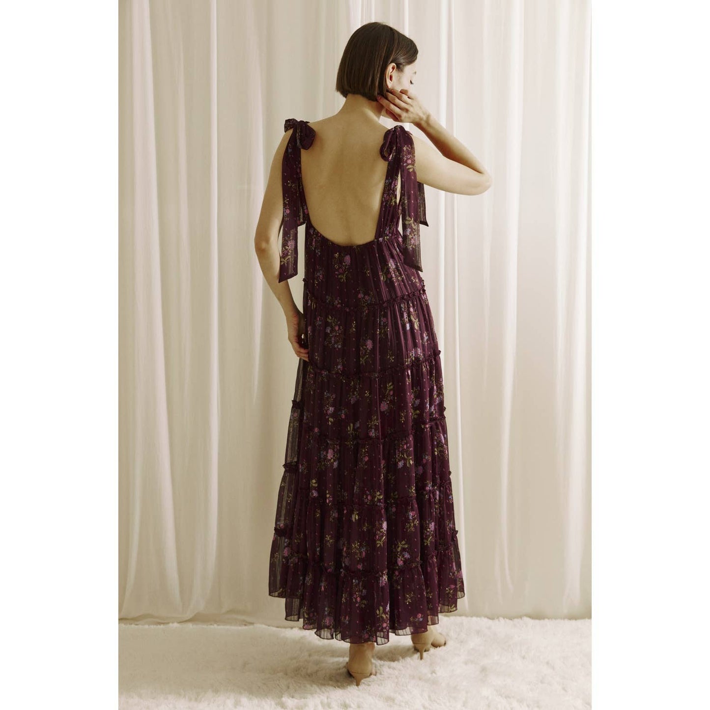 FLORAL PRINT RUFFLED MIDI DRESS