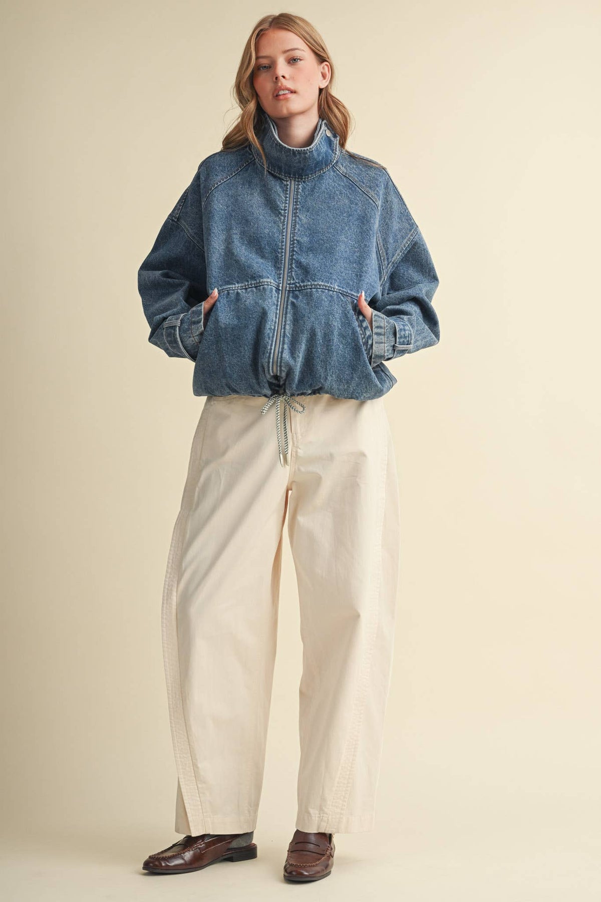 Drawstring Hem Denim Jacket