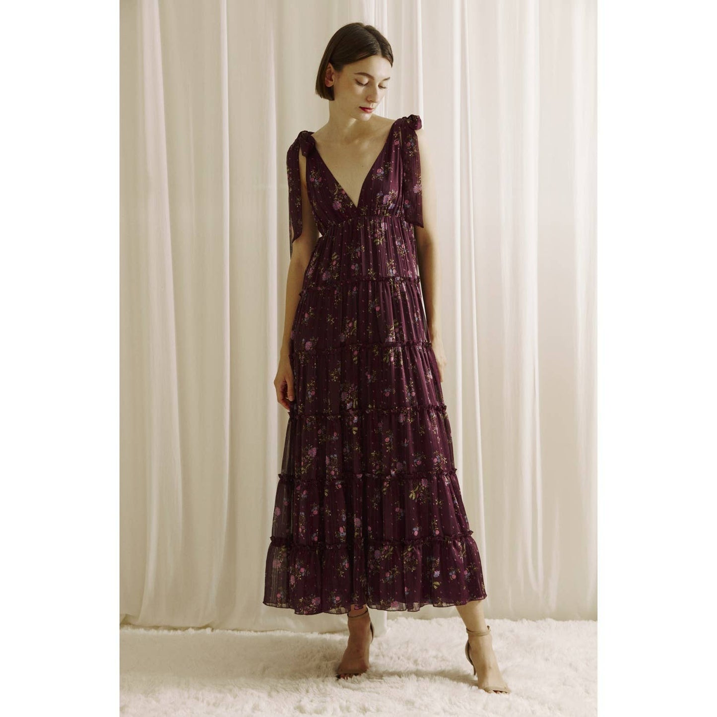 FLORAL PRINT RUFFLED MIDI DRESS
