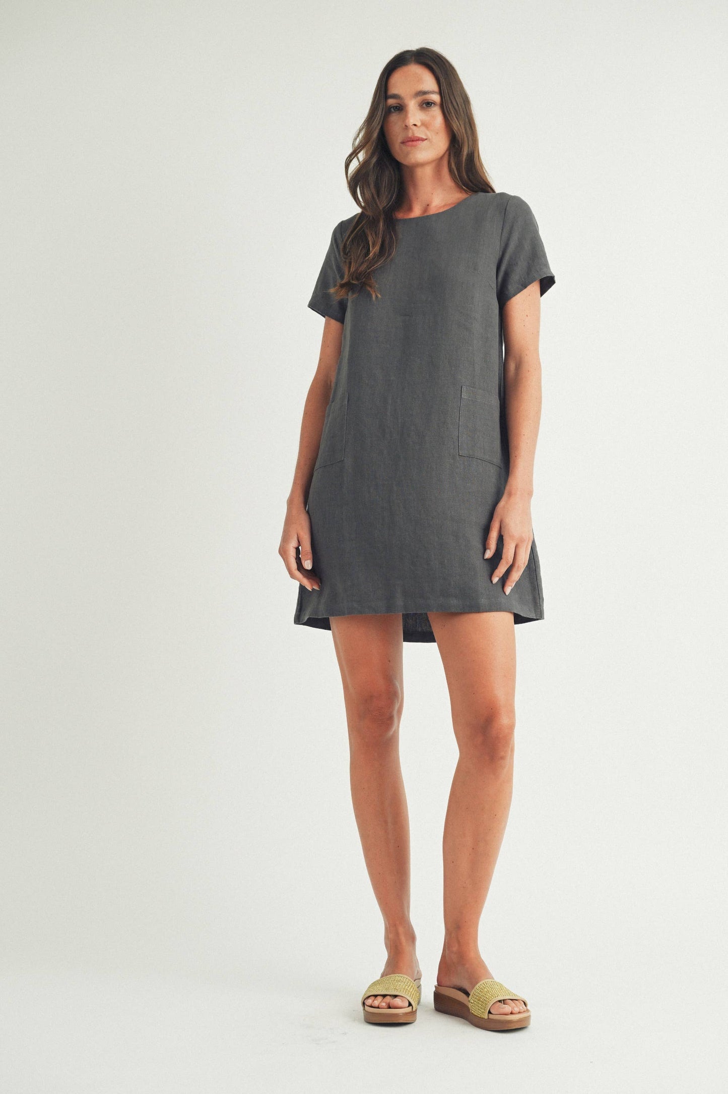 Crew Neck Casual Mini Linen Dress