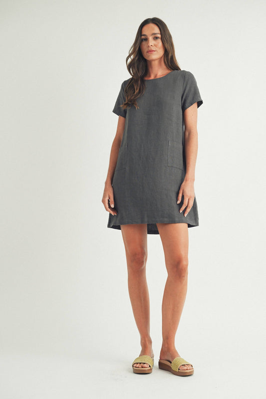 Crew Neck Casual Mini Linen Dress