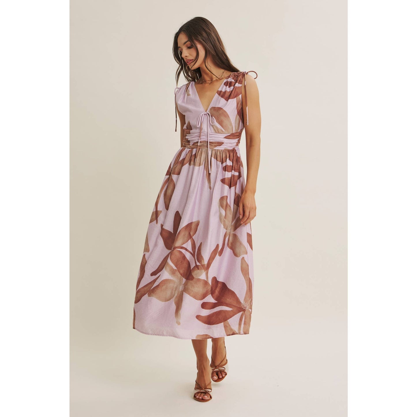 TROPICAL SUNSET OVERSIZED FLORAL MIDI WITH SHOULDER CUTOUT