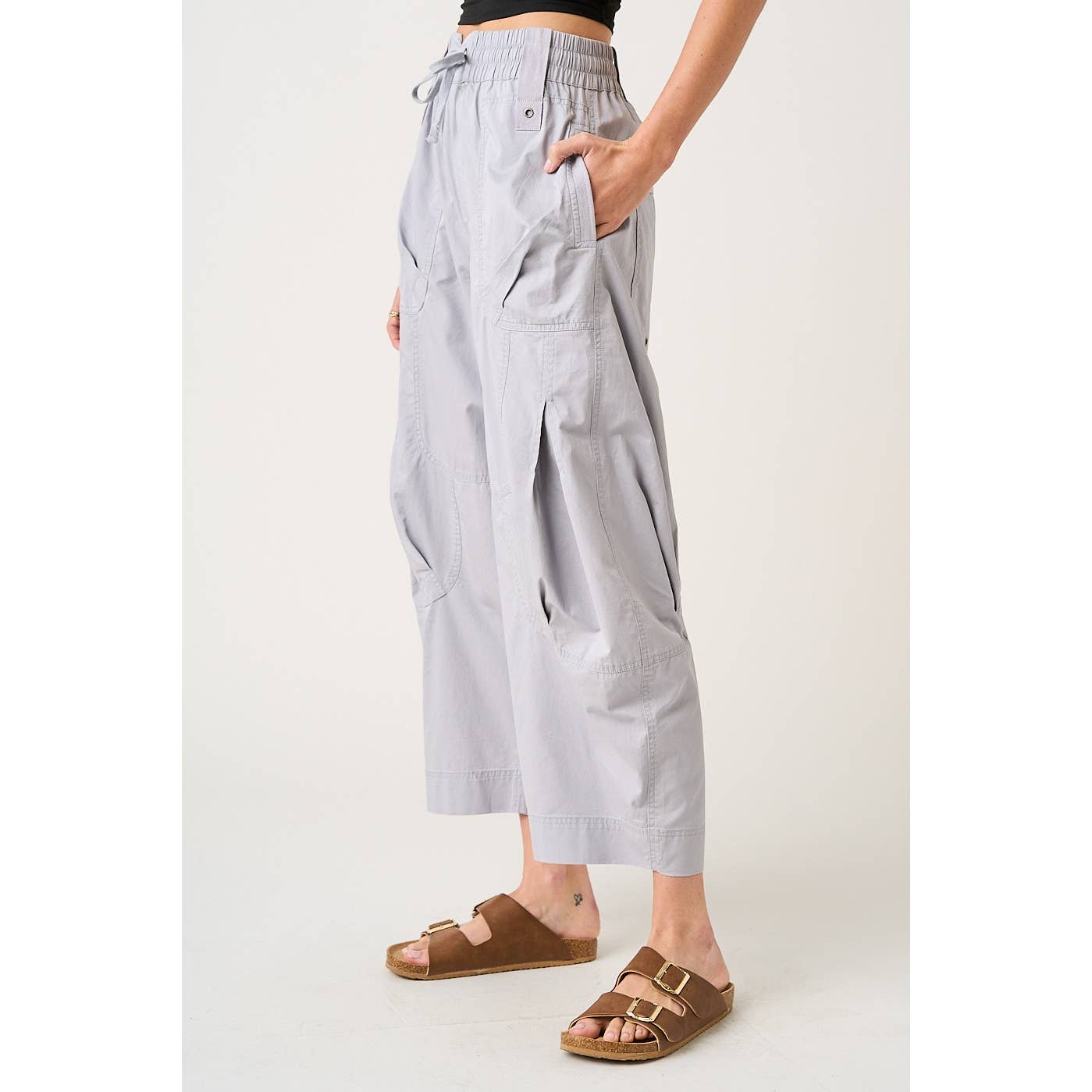 WASHED UTILITY PARACHUTE LOOSE FIT CARGO PANTS