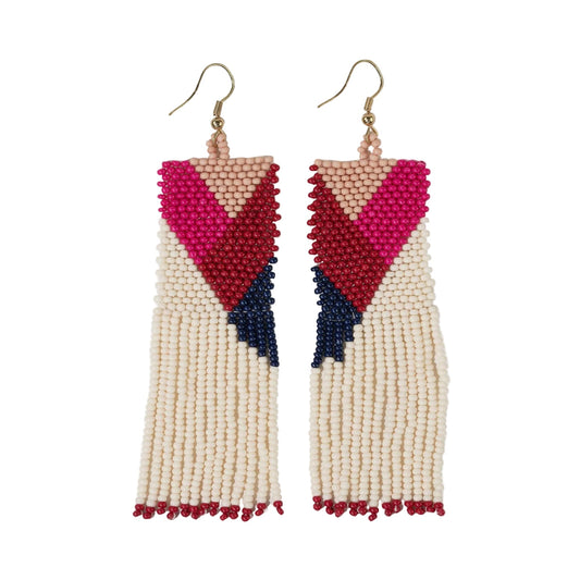 Charlotte Angles Beaded Fringe Earrings - Hot Pink - Ink + Alloy