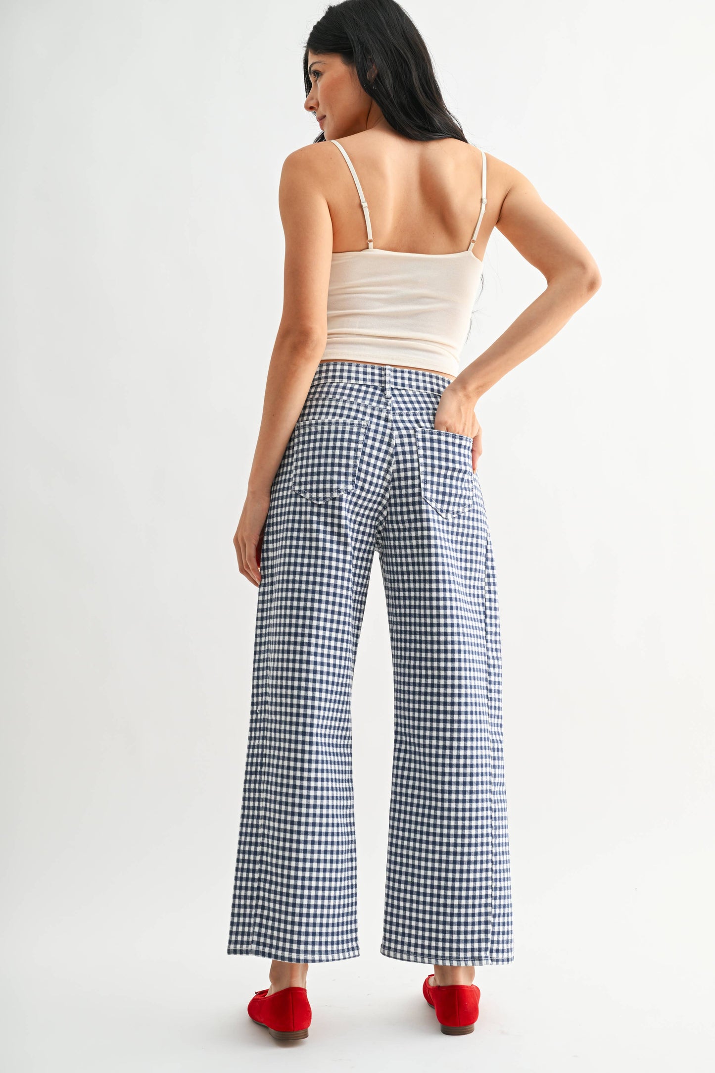 Barrel Jean Twist - Navy Gingham