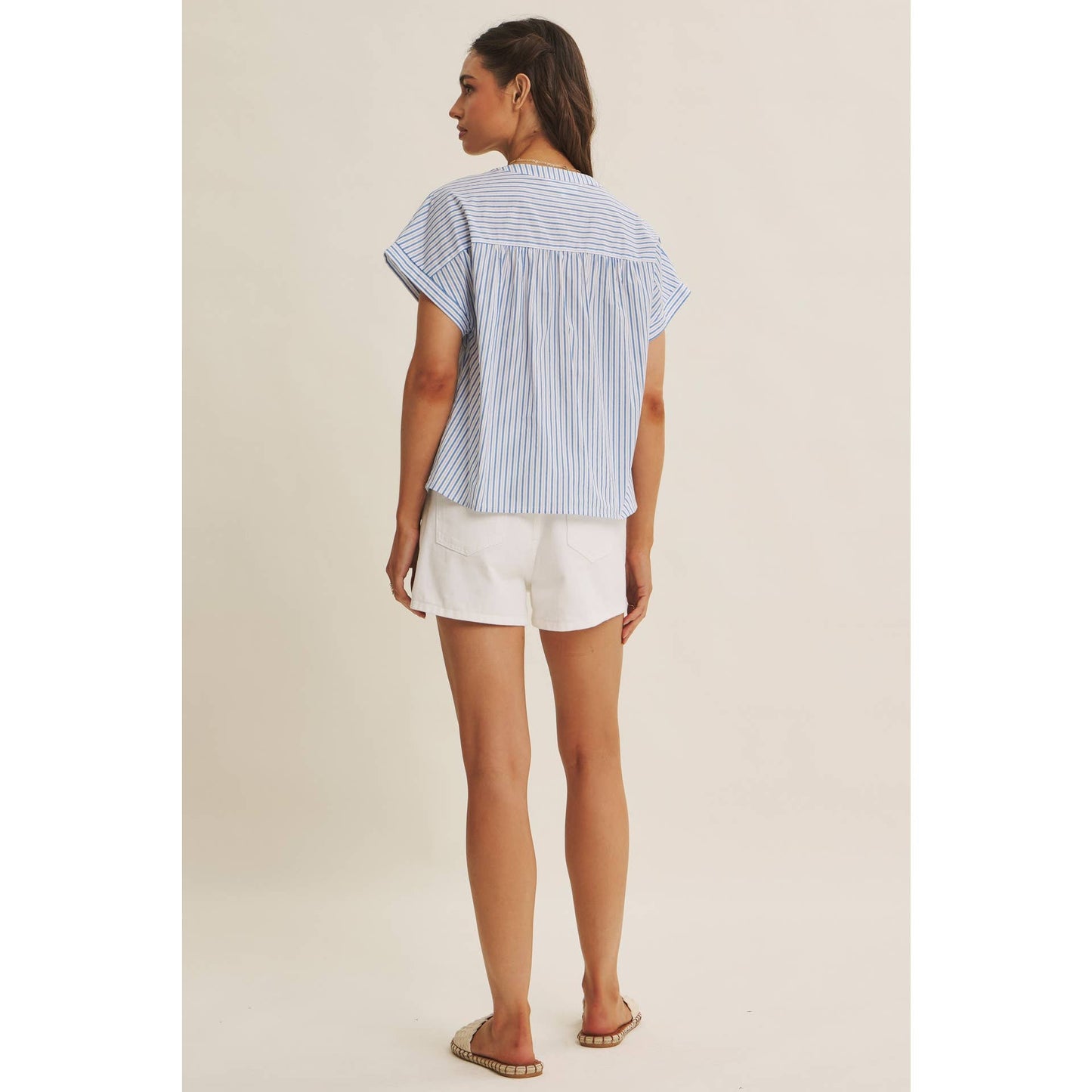 HARBOR MORNING CANDY STRIPE DROP SHOULDER BLOUSE TOP