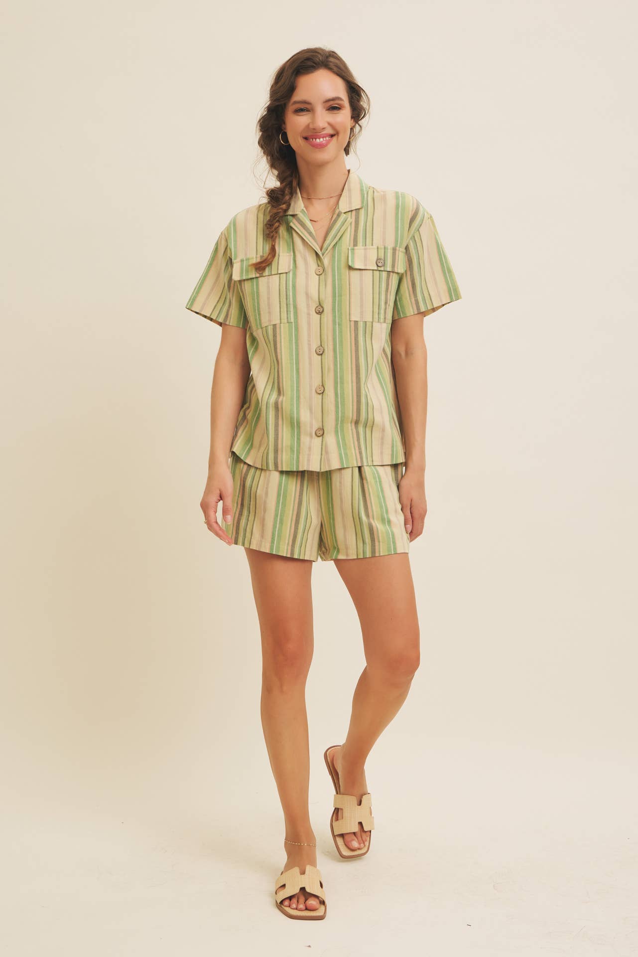 Multi-Color Stripe Cotton Shorts