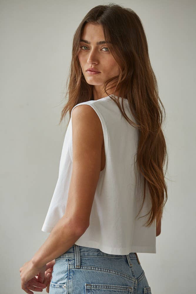 Knit Cotton Crew Neck Sleeveless Crop Top
