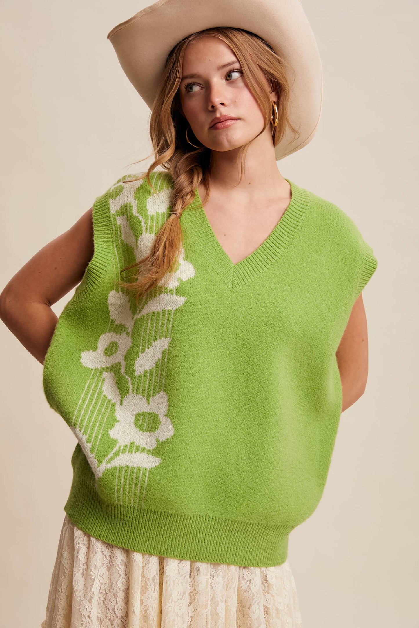 Intarsia Floral Knit Sweater Vest