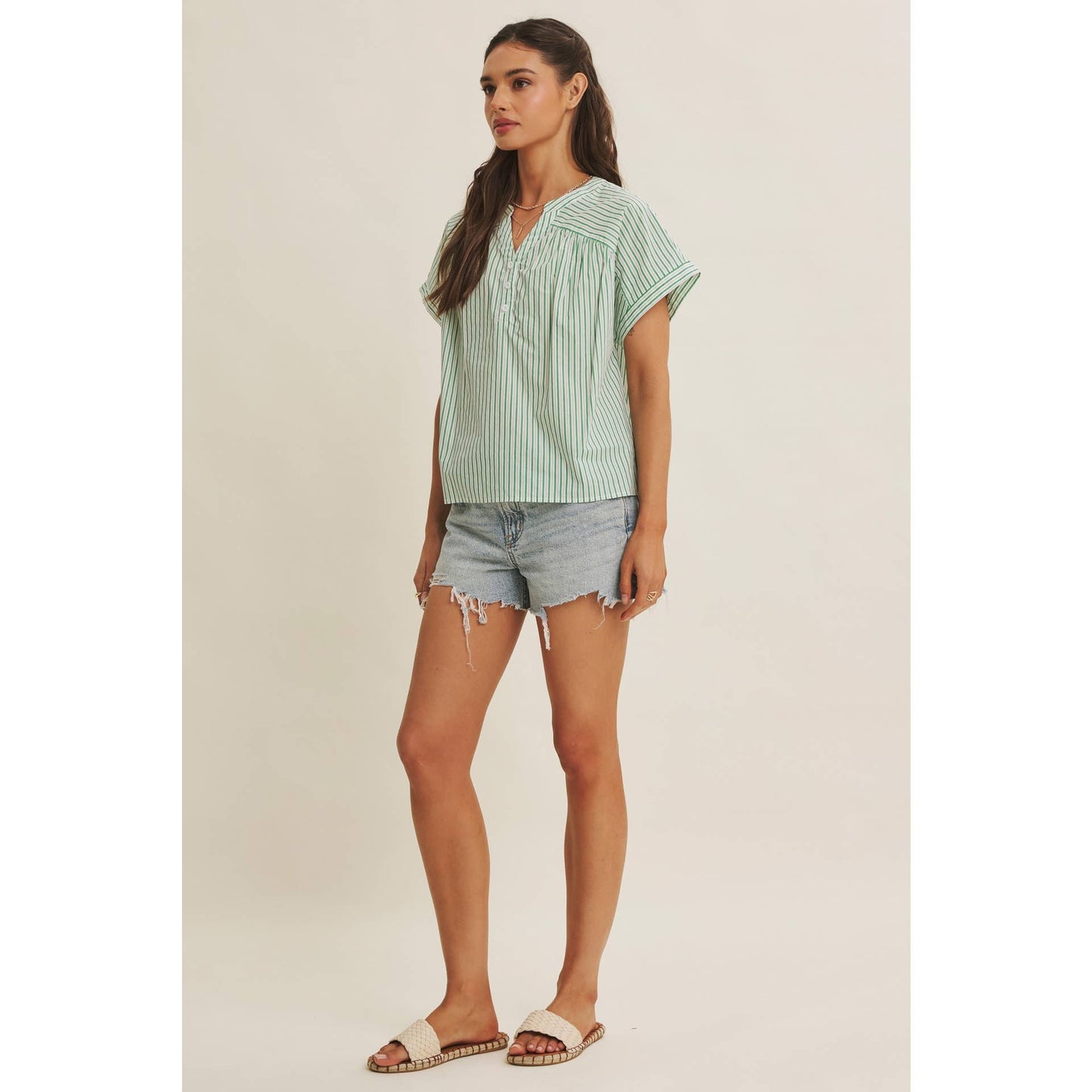 HARBOR MORNING CANDY STRIPE DROP SHOULDER BLOUSE TOP