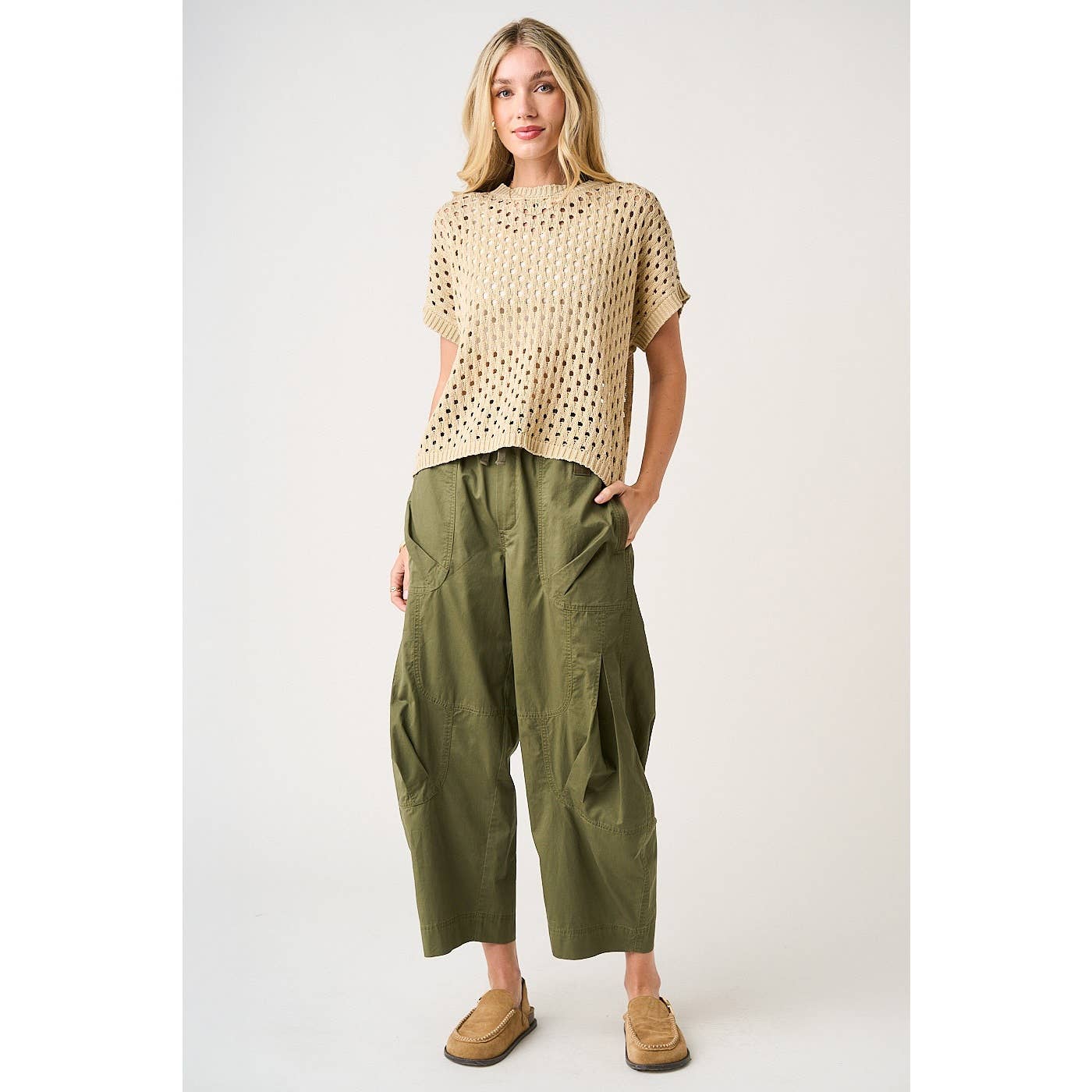 WASHED UTILITY PARACHUTE LOOSE FIT CARGO PANTS