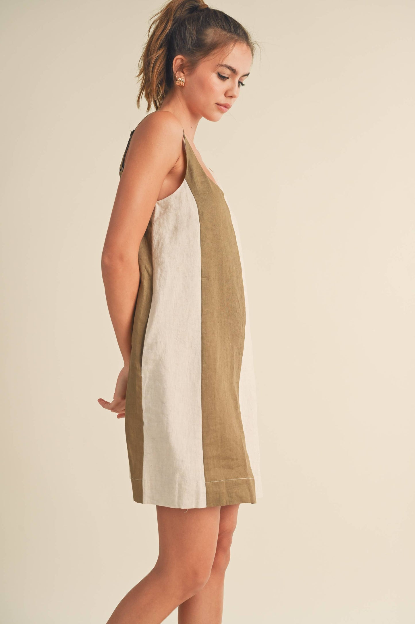 COLOR BLOCK LINEN MINI DRESS