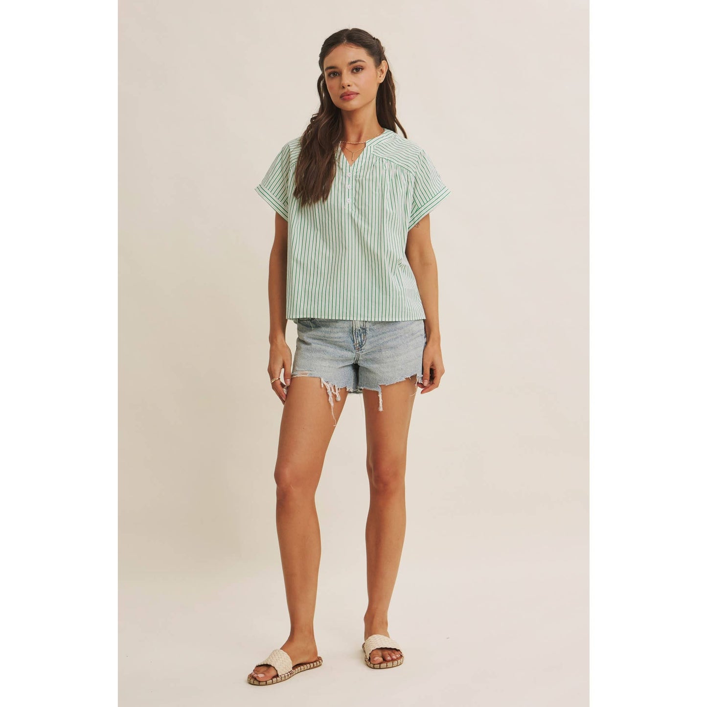 HARBOR MORNING CANDY STRIPE DROP SHOULDER BLOUSE TOP