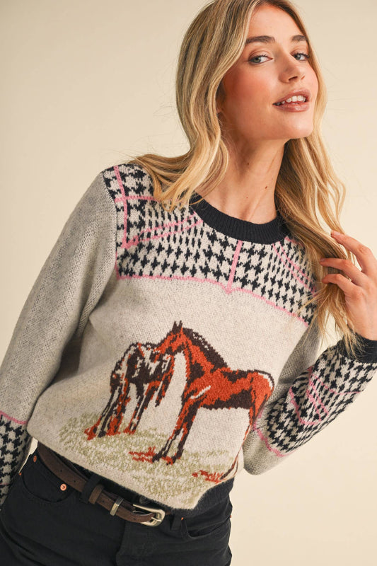 Crewneck Western Horse Sweater