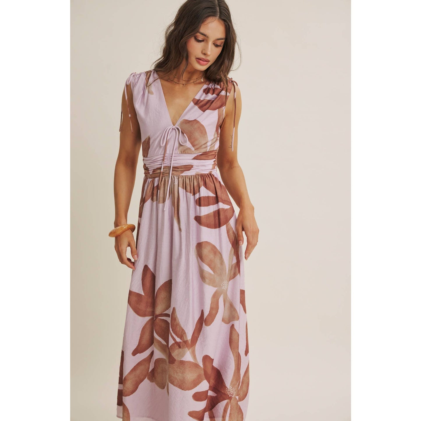 TROPICAL SUNSET OVERSIZED FLORAL MIDI WITH SHOULDER CUTOUT