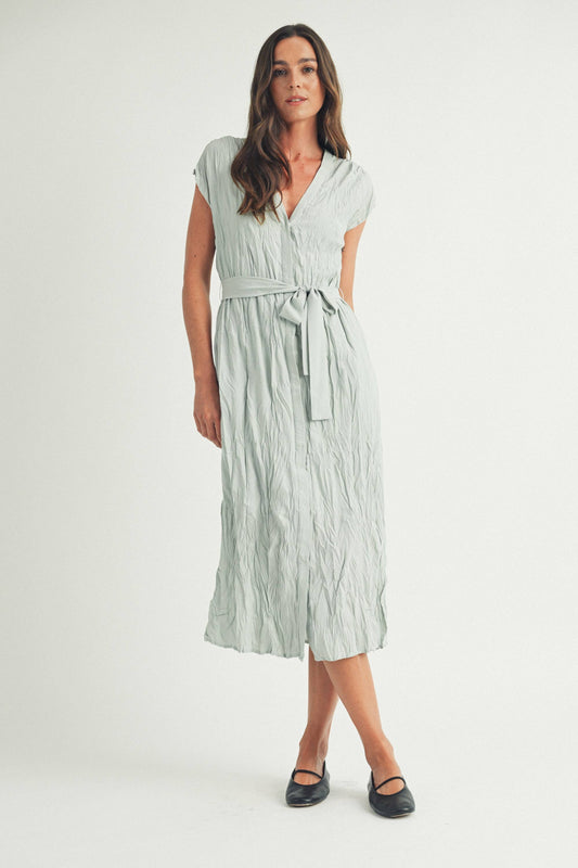 Mint Crinkled Button Up Midi Dress