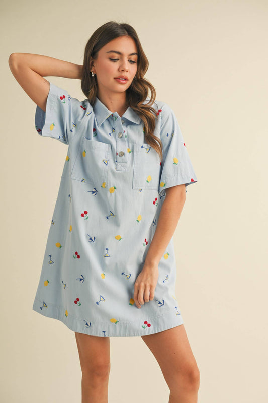 Summer Embroidery Collared Mini Dress