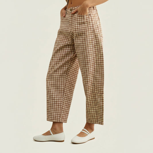 Mini Checker Barrel Pants