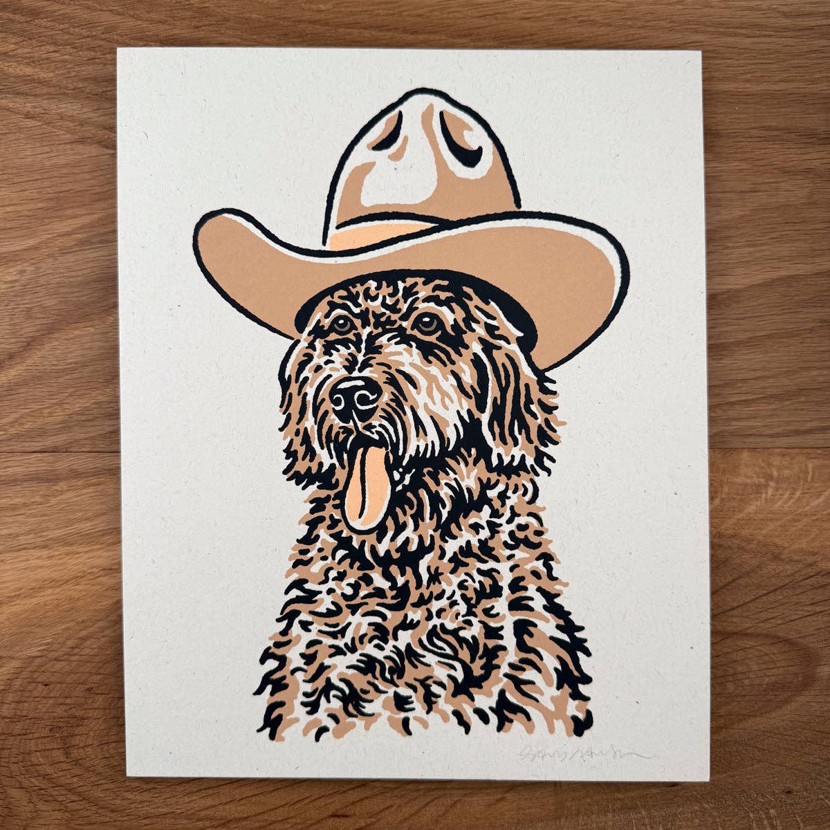 Golden Doodle Cowdog - Signed 8x10in Silkscreen Print on Recycled Paper