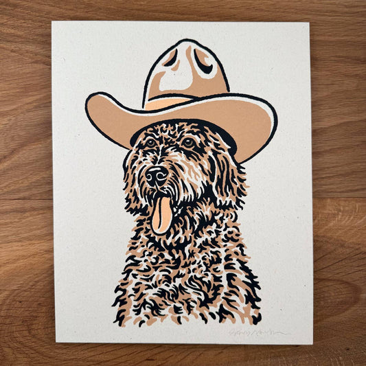 Golden Doodle Cowdog - Signed 8x10in Silkscreen Print on Recycled Paper