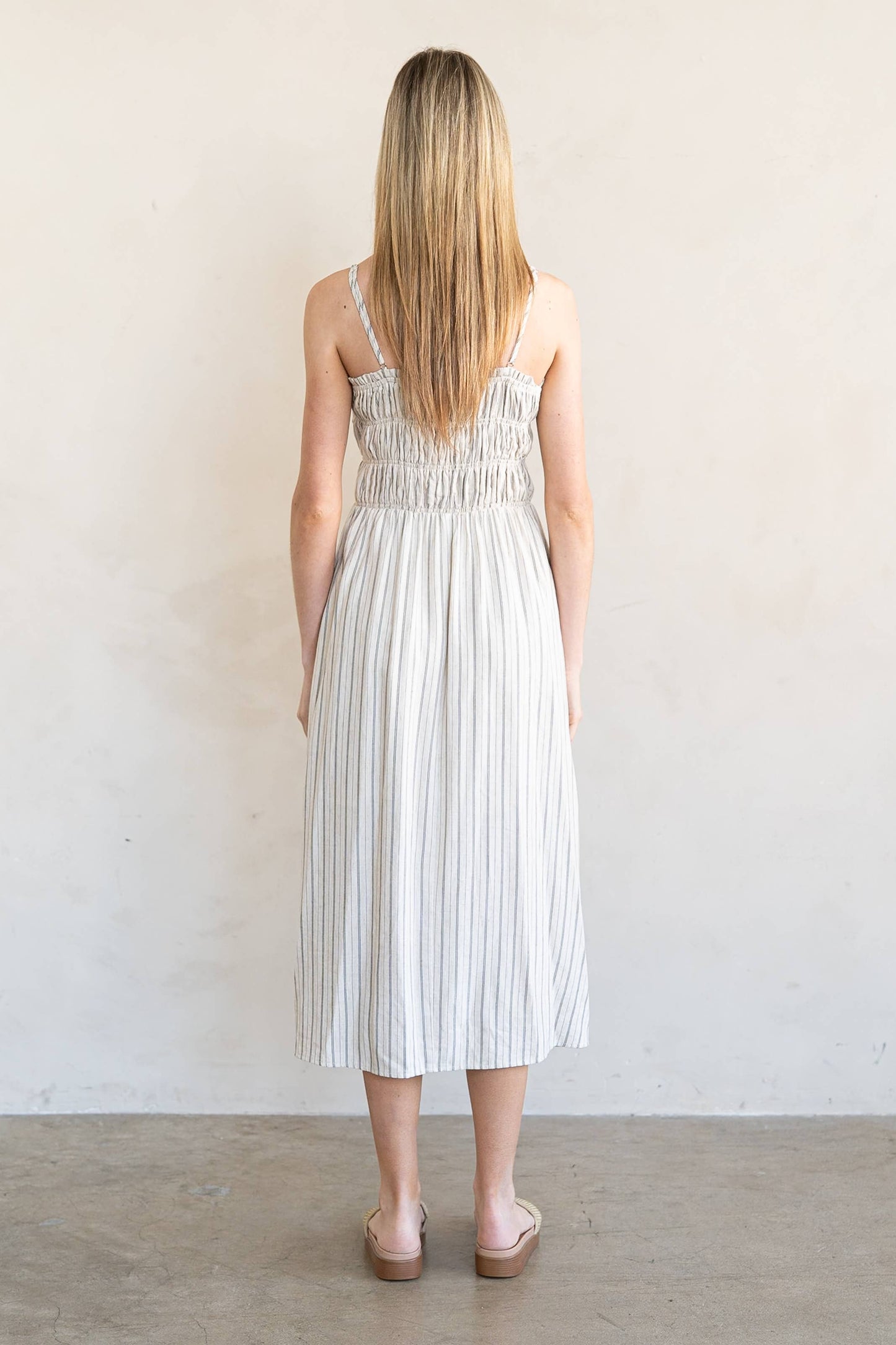 Striped Smocked Midi Dress