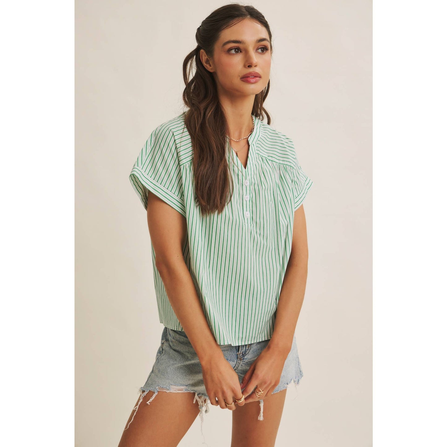 HARBOR MORNING CANDY STRIPE DROP SHOULDER BLOUSE TOP