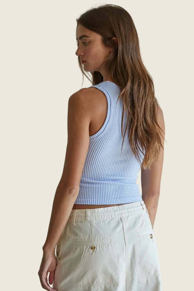 Seamless Knit Nylon Spandex Ribbed V-Neck Tank
