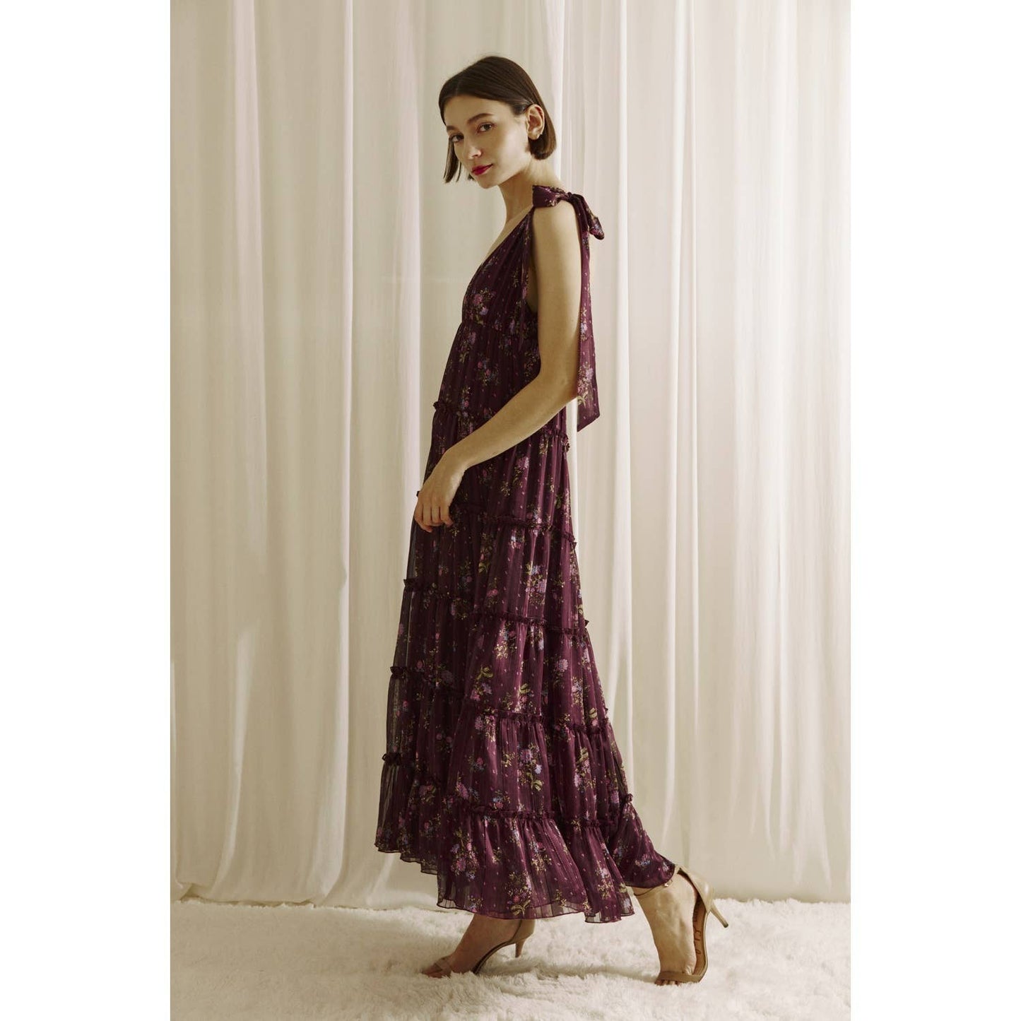 FLORAL PRINT RUFFLED MIDI DRESS