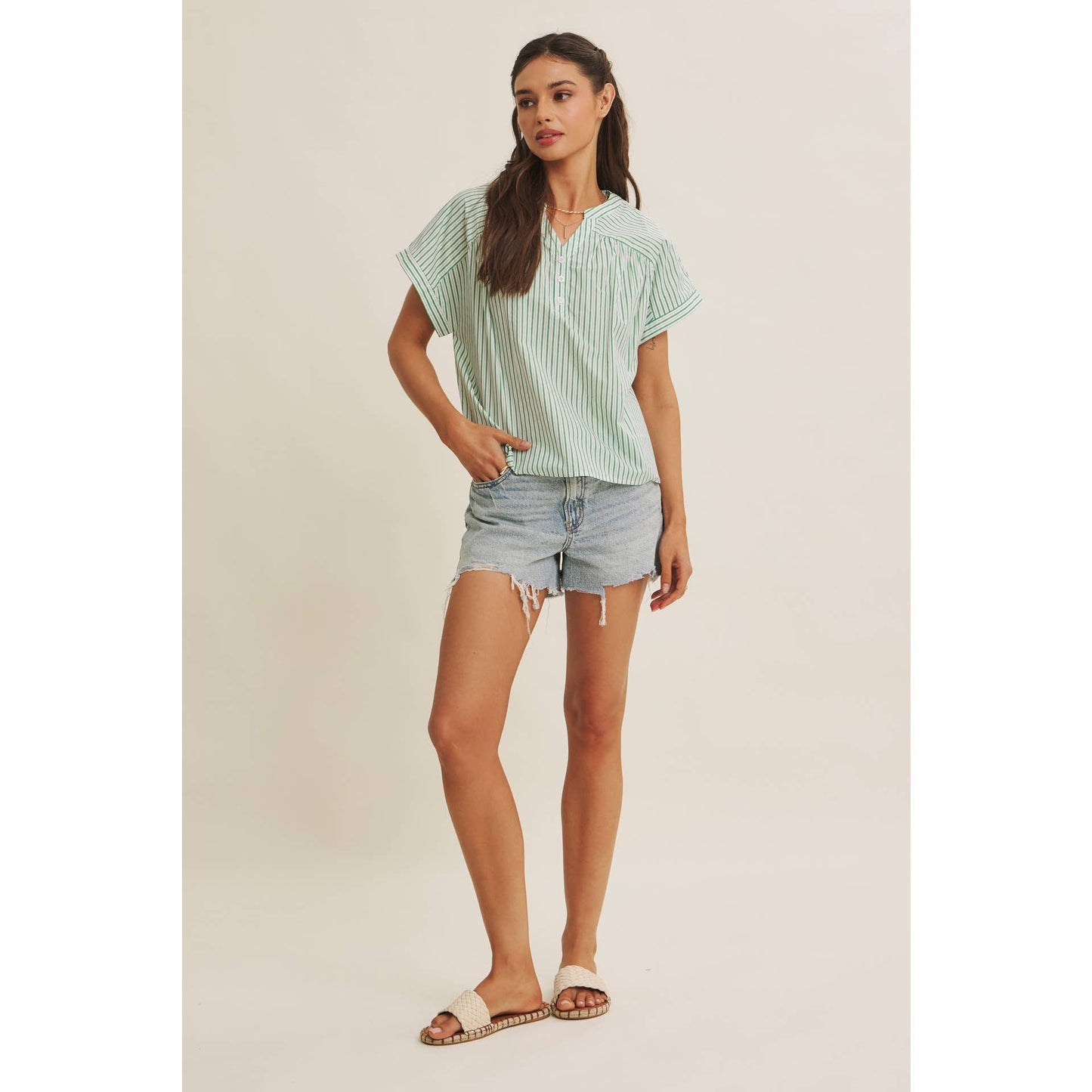 HARBOR MORNING CANDY STRIPE DROP SHOULDER BLOUSE TOP