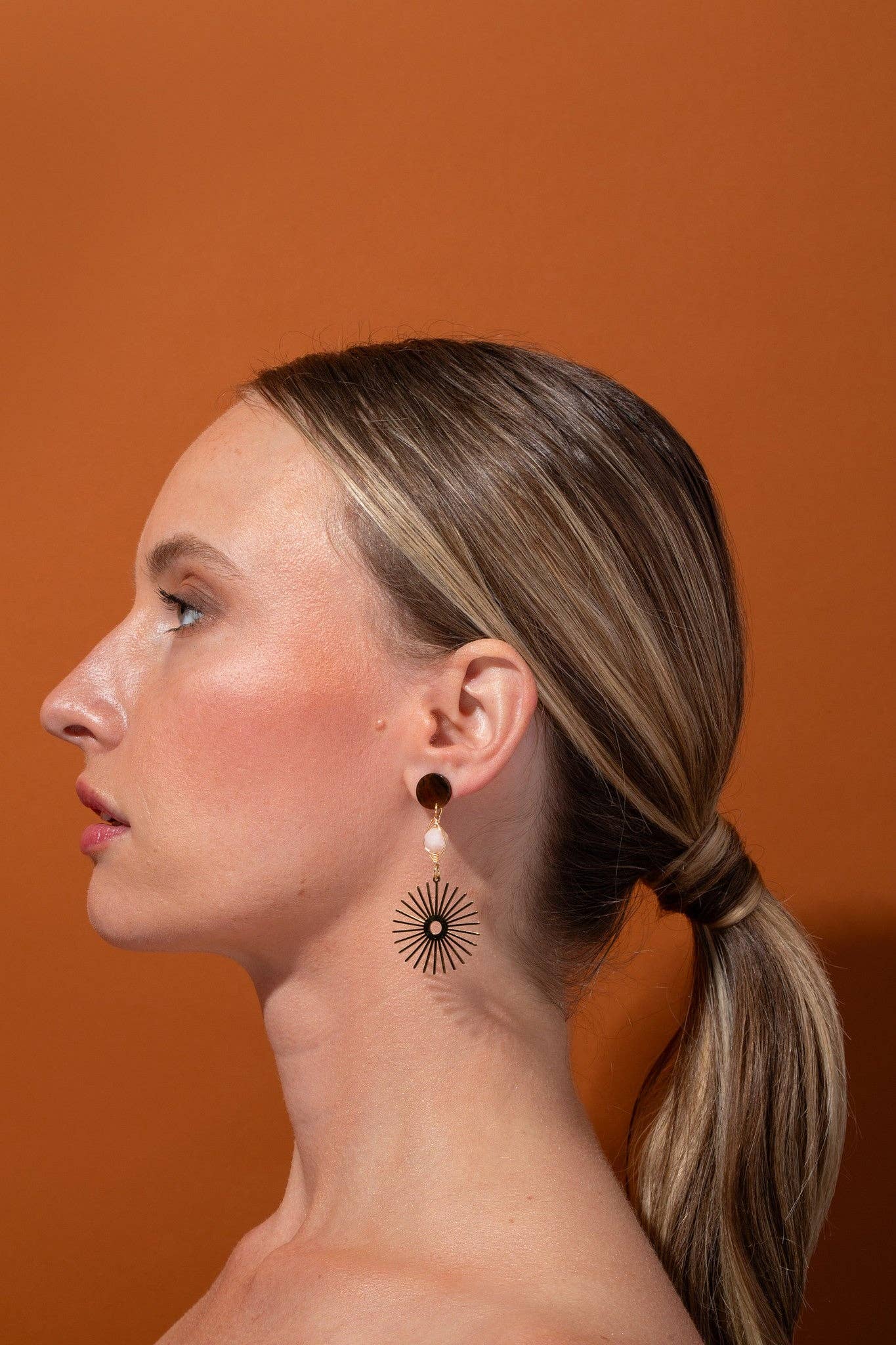 Isela Brown + Pink Jade Sun Burst Earrings
