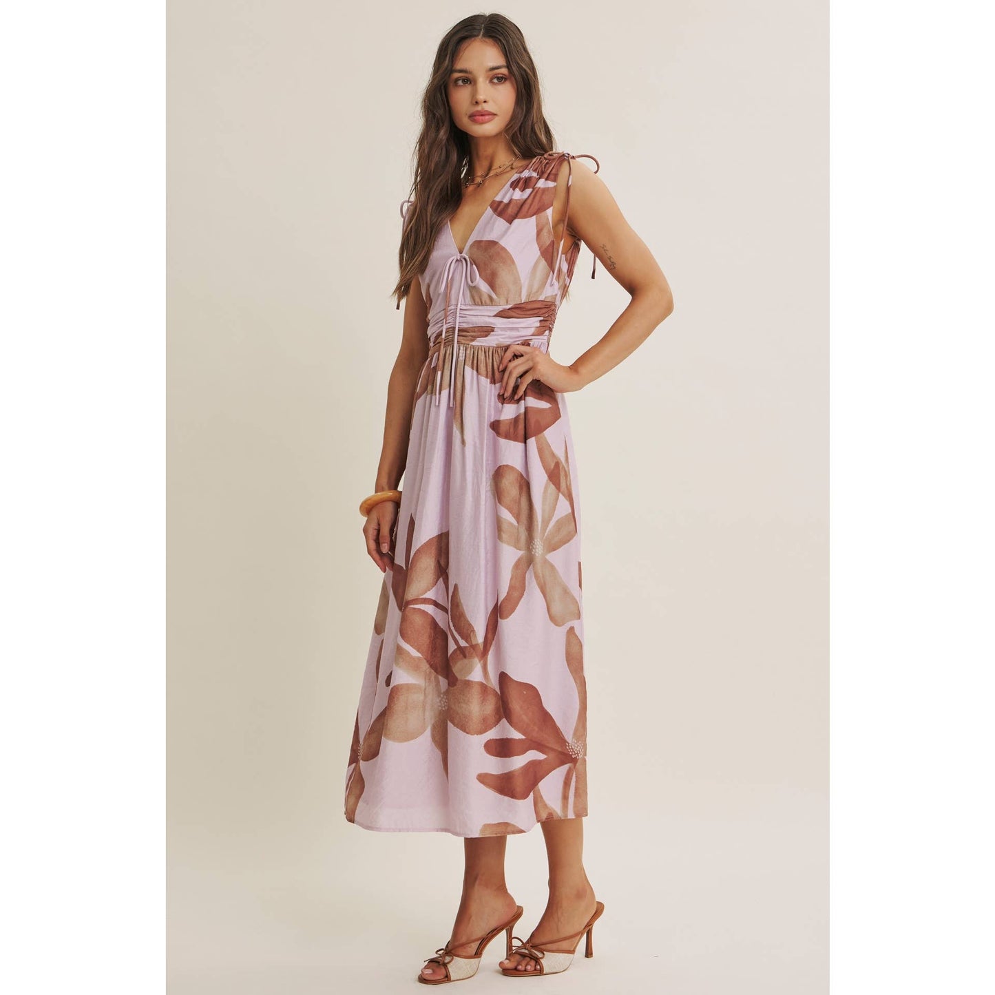TROPICAL SUNSET OVERSIZED FLORAL MIDI WITH SHOULDER CUTOUT