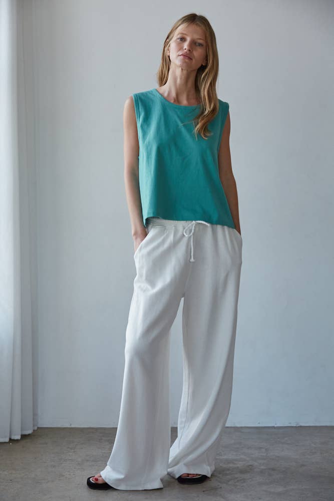 Knit Cotton Crew Neck Sleeveless Crop Top