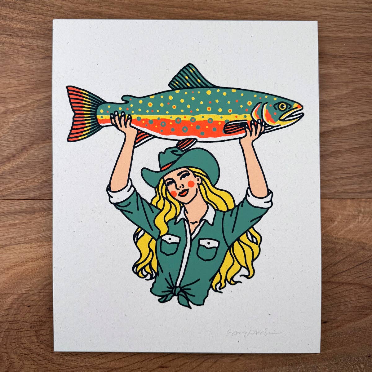 Brook Trout Cowgirl #1 - Signed 8x10in Silkscreen Print on Recycled Paper