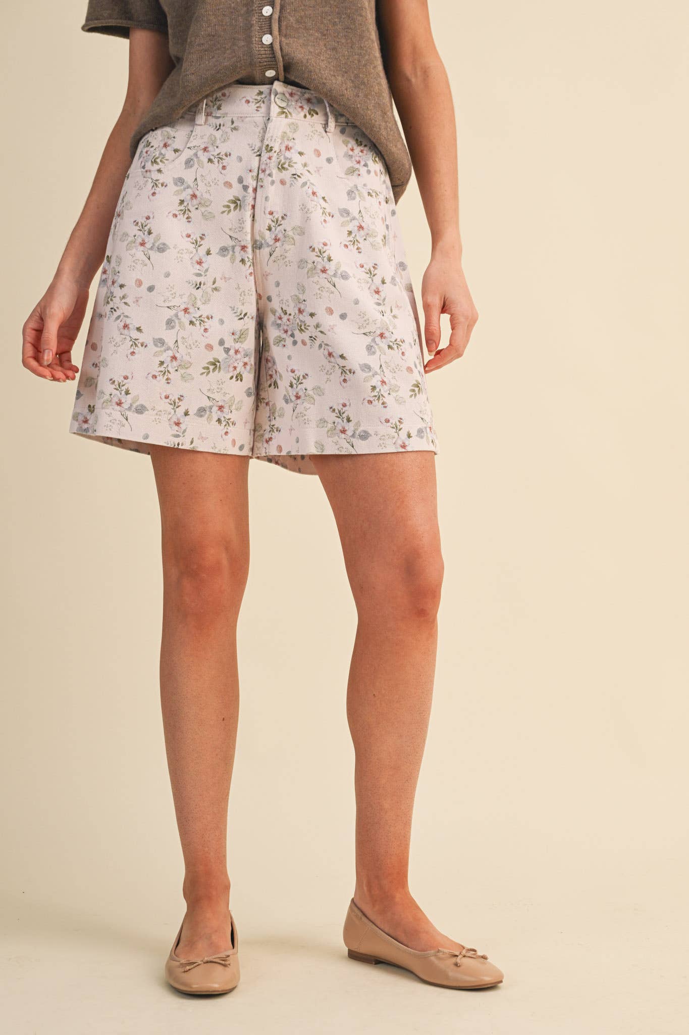 Denim Floral Bermuda Shorts