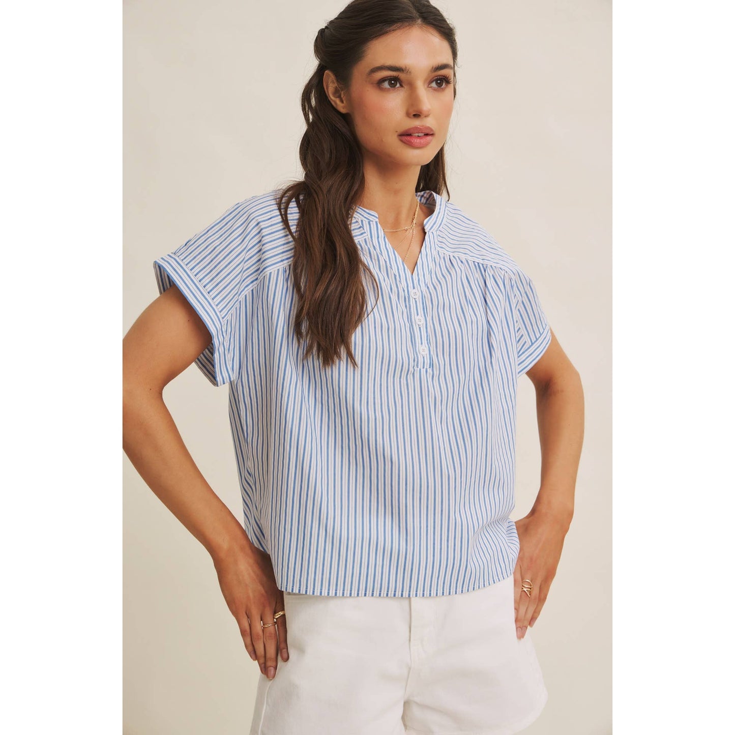 HARBOR MORNING CANDY STRIPE DROP SHOULDER BLOUSE TOP
