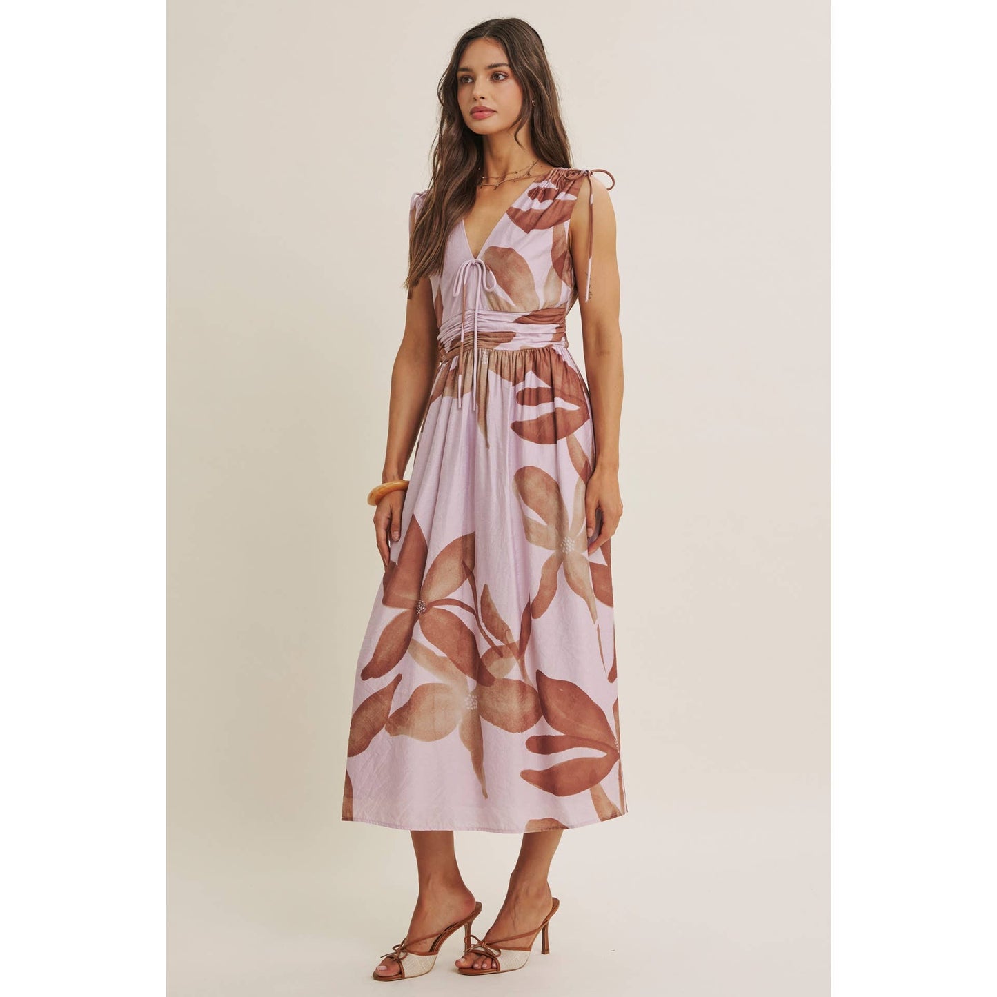 TROPICAL SUNSET OVERSIZED FLORAL MIDI WITH SHOULDER CUTOUT