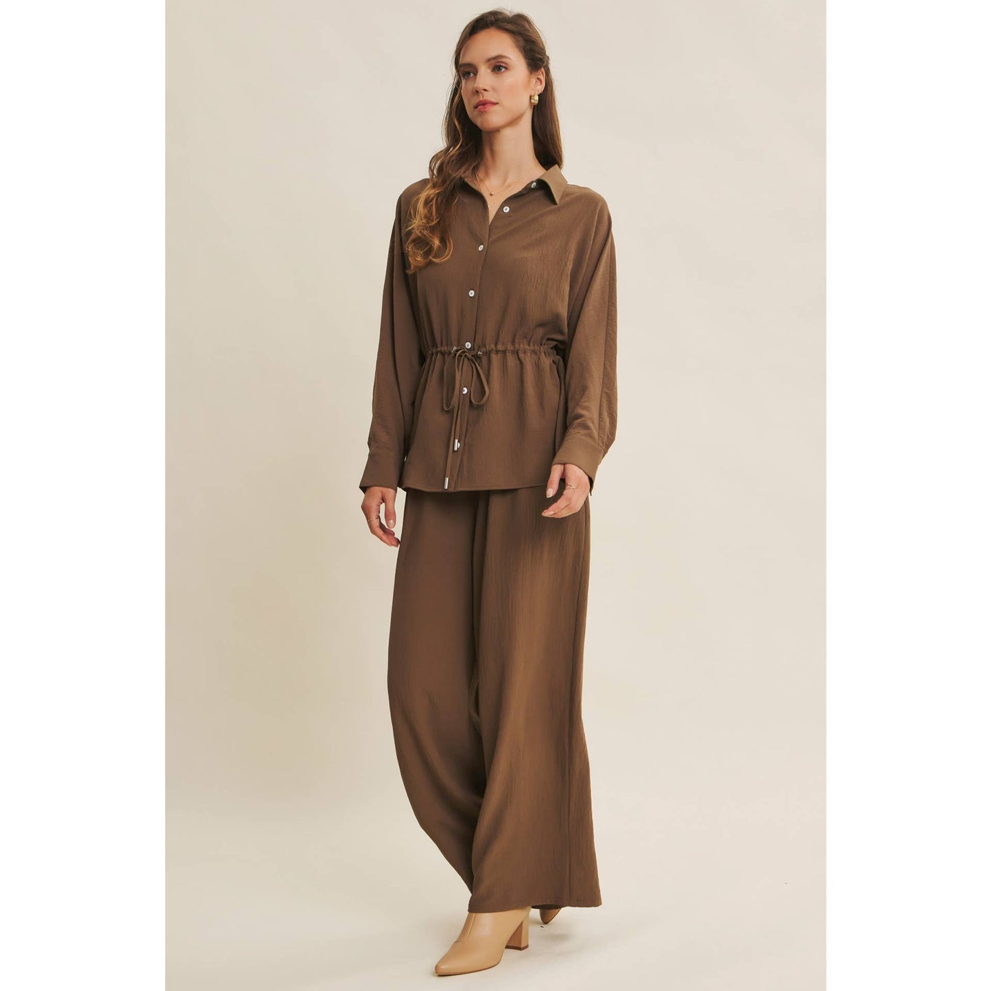 High Waist Wide Leg Mocha Pants