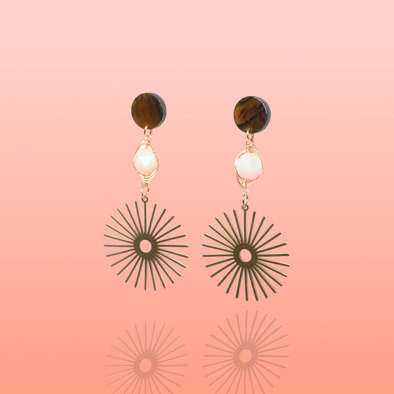 Isela Brown + Pink Jade Sun Burst Earrings